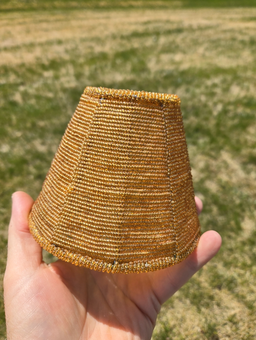 2 Amber / Golden Beaded Mini Lampshades.   ?Boho? - Picture 3 of 6
